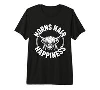 Horns Hair Happiness Highland Cow Graphic Premium T-Shirt