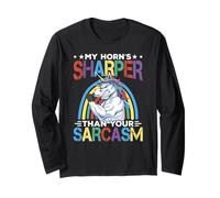 Horn's Sharper Than Your Sarcasm Cute Unicorn Animal Lover Long Sleeve T-Shirt