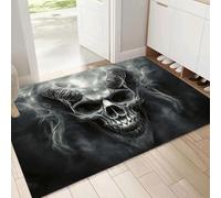 Horns Skull Doormat Darkness Horror Welcome Door Mat, Living Room Kitchen Floor Mat Non Slip Front Door Mats, Home Halloween Indoor Entrance Decoration, 60x90cm, Dark Gray