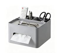HornTide 5-in-1 Tissue Box Holder with Storage Caddy, 20cm Plastic Multifunction Countertop Organizer, 3X Compartments 1x Top Tray, Ideal for Office, Home, Vanity, Makeup & Stationery (Gray)