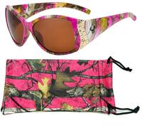 Hornz Hot Pink Camouflage Polarized Sunglasses for Women Rhinestone Accents & Free Matching Microfiber Pouch - Hot Pink Camo Frame - Amber Lens
