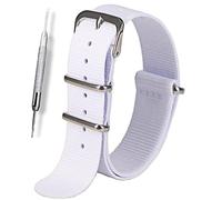 Horo Techne NATO Wrist Watch Straps with Military-Grade Nylon, Durable Stainless Steel Buckle, and Multiple Size and style bands 18mm, 20mm, 22mm, and 24mm (White, 18mm)