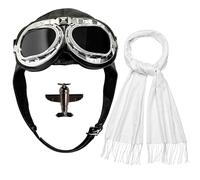 Horolam 4 PCS Aviator Costume Accessories, Aviator Hat With Goggles Pilot Cap White Scarf Brooch for Men Women