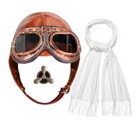 Horolam 4 PCS Aviator Costume Accessories, Aviator Hat With Goggles Pilot Cap White Scarf Brooch for Men Women