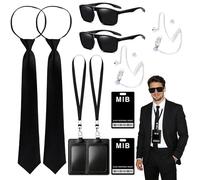 Horolam Agent Costume Accessories, Secret Service Costume Set Spy Costume Accessories with Black Sunglasses Zip Tie Earpiece ID Card and Card Holder for Men Women Kids for Cosplay Party (Double-pack)