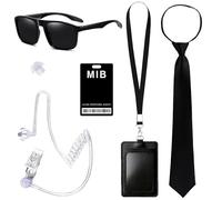 Horolam Agent Costume Accessories, Secret Service Costume Set Spy Costume Accessories with Black Sunglasses Zip Tie Earpiece ID Card and Card Holder for Men Women Kids for Cosplay Party (Agent)