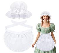 Horolam Colonial Set for Women, Victorian Mop Hat with Lace Trim Ruffle Waist Apron for Maid Girls Women for Halloween Cosplay