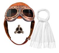 Horolam Pilot Hat Goggles Set, Pilot Costume Se Pilot Costume Accessories with White Scarf Brooch for Men Adults Women