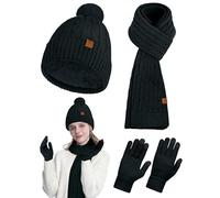 Horolam Winter Hat Scarf Gloves Set, Warm Knit Beanie Hat with Pom Pom Touch Screen Gloves for Women for Christmas Cold Weather Gifts
