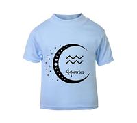 Horoscope - Aquarius - Zodiac Star Sign Birthday (Moon Phases Cut Out Crescent) Short Sleeve Cotton Toddler t Shirt, 3-4 Years, Pastel Blue