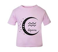 Horoscope - Aquarius - Zodiac Star Sign Birthday (Moon Phases Cut Out Crescent) Short Sleeve Cotton Toddler t Shirt, 1-2 Years, Pastel Pink