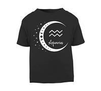 Horoscope - Aquarius - Zodiac Star Sign Birthday (Moon Phases Cut Out Crescent) Short Sleeve Cotton Toddler t Shirt, 2-3 Years, Black