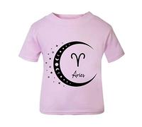 Horoscope - Aries - Zodiac Star Sign Birthday (Moon Phases Cut Out Crescent) Short Sleeve Cotton Toddler t Shirt, 2-3 Years, Pastel Pink