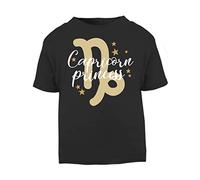 Horoscope - Capricorn - Zodiac Star Sign Birthday (Princess Stars Style) Short Sleeve Cotton Toddler t Shirt, 3-4 Years, Black