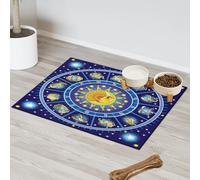Horoscope Circle Sun Face Pet Feeding Mat for Cat Dog Water Bowl Food Mats Sun Pet Feeding Mats Absorbent Nti-Slip Contain Spills Protects Floors Placemat 43.1 x 76.2 cm