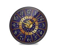Horoscope Circle with Zodiac Signs with Sun Moon Stars Gold Blue Style Wall Clock, Silent Non-Ticking Easy to Read Round Decorative Acrylic Wall Clock Art, for Living Room Home Office School 12 Inch