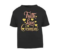 Horoscope - Gemini - Zodiac Star Sign Birthday (Faith Love) Short Sleeve Cotton Toddler t Shirt, 3-4 Years, Black
