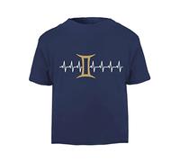 Horoscope - Gemini - Zodiac Star Sign Birthday (Heartbeat Style) Short Sleeve Cotton Toddler t Shirt, 3-4 Years, Navy
