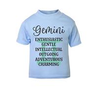 Horoscope - Gemini - Zodiac Star Sign Birthday (List of Traits) Short Sleeve Cotton Toddler t Shirt, 3-4 Years, Pastel Blue