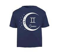 Horoscope - Gemini - Zodiac Star Sign Birthday (Moon Phases Cut Out Crescent) Short Sleeve Cotton Toddler t Shirt, 3-4 Years, Navy