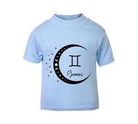 Horoscope - Gemini - Zodiac Star Sign Birthday (Moon Phases Cut Out Crescent) Short Sleeve Cotton Toddler t Shirt, 3-4 Years, Pastel Blue