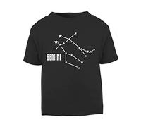 Horoscope - Gemini - Zodiac Star Sign Birthday (Simple Constellation) Short Sleeve Cotton Toddler t Shirt, 3-4 Years, Black