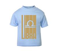 Horoscope - Libra - Zodiac Star Sign Birthday (Golden Word Stripe Style Style) Short Sleeve Cotton Toddler t Shirt, 2-3 Years, Pastel Blue