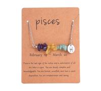 Horoscope Necklace for Women, 12 Zodiac Signs Pendant with Natural Birthstones, Stainless Steel Astrology Jewelry, Unique Gift for Birthday Christmas (Pisces)
