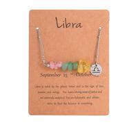 Horoscope Necklace for Women, 12 Zodiac Signs Pendant with Natural Birthstones, Stainless Steel Astrology Jewelry, Unique Gift for Birthday Christmas (Libra)