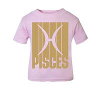 Horoscope - Pisces - Zodiac Star Sign Birthday (Golden Word Stripe Style Style) Short Sleeve Cotton Toddler t Shirt, 3-4 Years, Pastel Pink