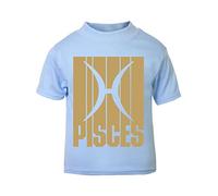 Horoscope - Pisces - Zodiac Star Sign Birthday (Golden Word Stripe Style Style) Short Sleeve Cotton Toddler t Shirt, 2-3 Years, Pastel Blue