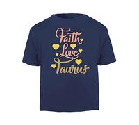 Horoscope - Taurus - Zodiac Star Sign Birthday (Faith Love) Short Sleeve Cotton Toddler t Shirt, 3-4 Years, Navy
