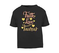 Horoscope - Taurus - Zodiac Star Sign Birthday (Faith Love) Short Sleeve Cotton Toddler t Shirt, 3-4 Years, Black
