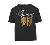 Horoscope - Taurus - Zodiac Star Sign Birthday (Wordart Drip Queen Style) Short Sleeve Cotton Toddler t Shirt, 3-4 Years, Black