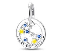 Horoscope Zodiac Sign Charm 925 Sterling Silver Pendant Charm Compatible with Pandora Charms,and Many Other UK Charm Bracelets (Pisces)