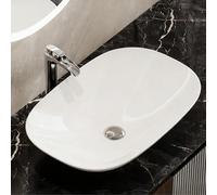 HOROW 60D×40W×16H Oval White Ceramic Countertop Vessel Sink Bathroom Basin, 5mm Slim Edge & Nano-Sealed Washing Bowl, Ideal for Modern Bathroom, (60 * 40cm)