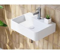HOROW Bathroom Wash Basin Sink Modern Design, Wall-Mounted or Counter Top, White Small Cloakroom Ceramic Basin for Bathroom and Toilets (9x38x26) (HxWxD)