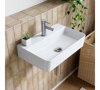 HOROW Ceramic Bathroom Sink, White Wash Basin 46x30x10 cm, Wall-Mounted Vanity Sink for Modern Bathroom, Durable Porcelain Vessel Sink