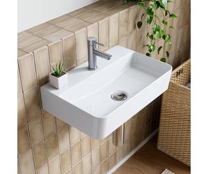 HOROW Ceramic Bathroom Sink, White Wash Basin 46x30x10 cm, Wall-Mounted Vanity Sink for Modern Bathroom, Durable Porcelain Vessel Sink
