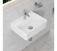 HOROW Small Bathroom Ceramic Wash Basin Sink, White 40x30x12cm｜Slim Edge & Storage Ledge Design - Countertop or Wall Mounted Rectangular Basin for Small Space, Bathroom, Cloakroom,WC