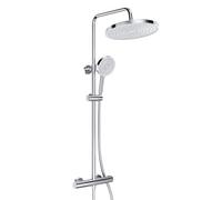 HOROW Thermostatic Shower Set - 12" Rainfall Head & 5-Mode Handset - Chrome Mixer System with Precise Temp Control - Height Adjustable Riser Rail - Brass Valve (Anti-Scald)