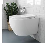 HOROW Wall Mounted Toilet - Modern 520mm D-Shape WC Pan - Includes Soft Close Toilet Seat with Quick Release - Space-Saving Compact Design for Cloakrooms & Bathrooms - Silent Flush