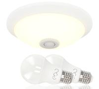 Horoz electric Ceiling Light Ø300 mm White with 360° PIR Motion and Dusk Sensor IP20 - Indoor Sensor Ceiling Lamp with 2 LED Bulb 11W E27 Neutral White 4000K - Ideal for Hallway, Garage, Stairway