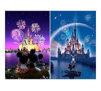 HORPKUN 2 Pack 5D Diamond Painting Kits, Full Drill Diamond Anime Picture Art Kits, DIY Kids Adults Crystal Art Kits for Home Wall Decor 40x30cm, Castle & Fireworks
