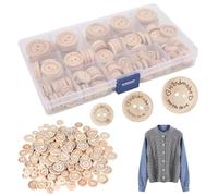HORREX 140 Pcs Wood Buttons 3 Sizes Round Buttons with 2 Holes, 15/20/25 MM | Sewing Buttons Printed with the Words "Handmade with Love" with Storage Box for Crafts DIY Sewing Clothes Knitting Dolls