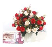 HORREX 4 Pcs Artificial Flowers, Grave Flowers Roses Silk Cemetery Ornaments, Artificial Flower Bouquet, Fake Flower for Outdoor Decorations Home Wedding Office Table Decoration (Red)