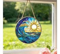HORREX Sun Catchers for Windows, Acrylic Blue Waves Hanging Sun Suncatcher | Stained Glass Style, Colorful Wall Decor with Rainbow Light Effect for Patio Balcony Garden Indoor and Outdoor, 20 x 20 CM