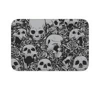 Horrible Dark Skulls Flowers Pattern Crystal Velvet Lock Edge Floor Mat 40x60, Non Slip, Easy To Clean, Comfortable Foot Feel