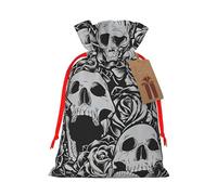 Horrible Dark Skulls Flowers Pattern Gift Bag with Handles and tag, Perfect for Christmas, Birthday, Wedding or Daily Gift - (S)