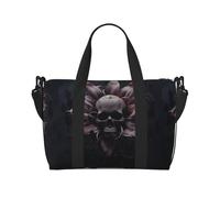 Horrible Dark Skulls Flowers Pattern print Handbag Crossbody Travelling Weekend Overnight Carry On Bag Sports Tote Gym Bag, Black, One Size